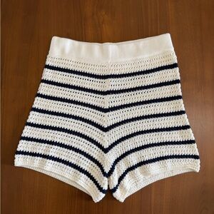 Massimo Dutti Striped Crochet Knit shorts. Size M. Cream and dark navy.